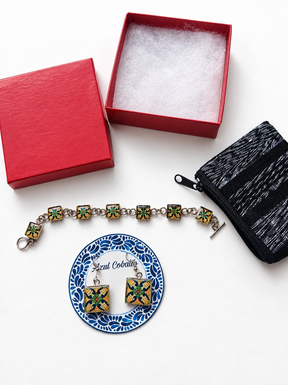 Azul Cobalto Colorful Tile Bracelet & Matching Earrings Set
